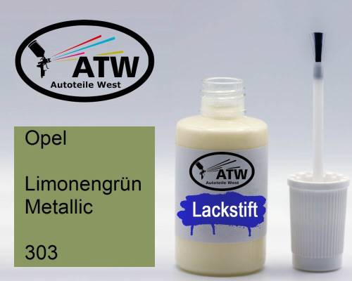 Opel, Limonengrün Metallic, 303: 20ml Lackstift, von ATW Autoteile West.